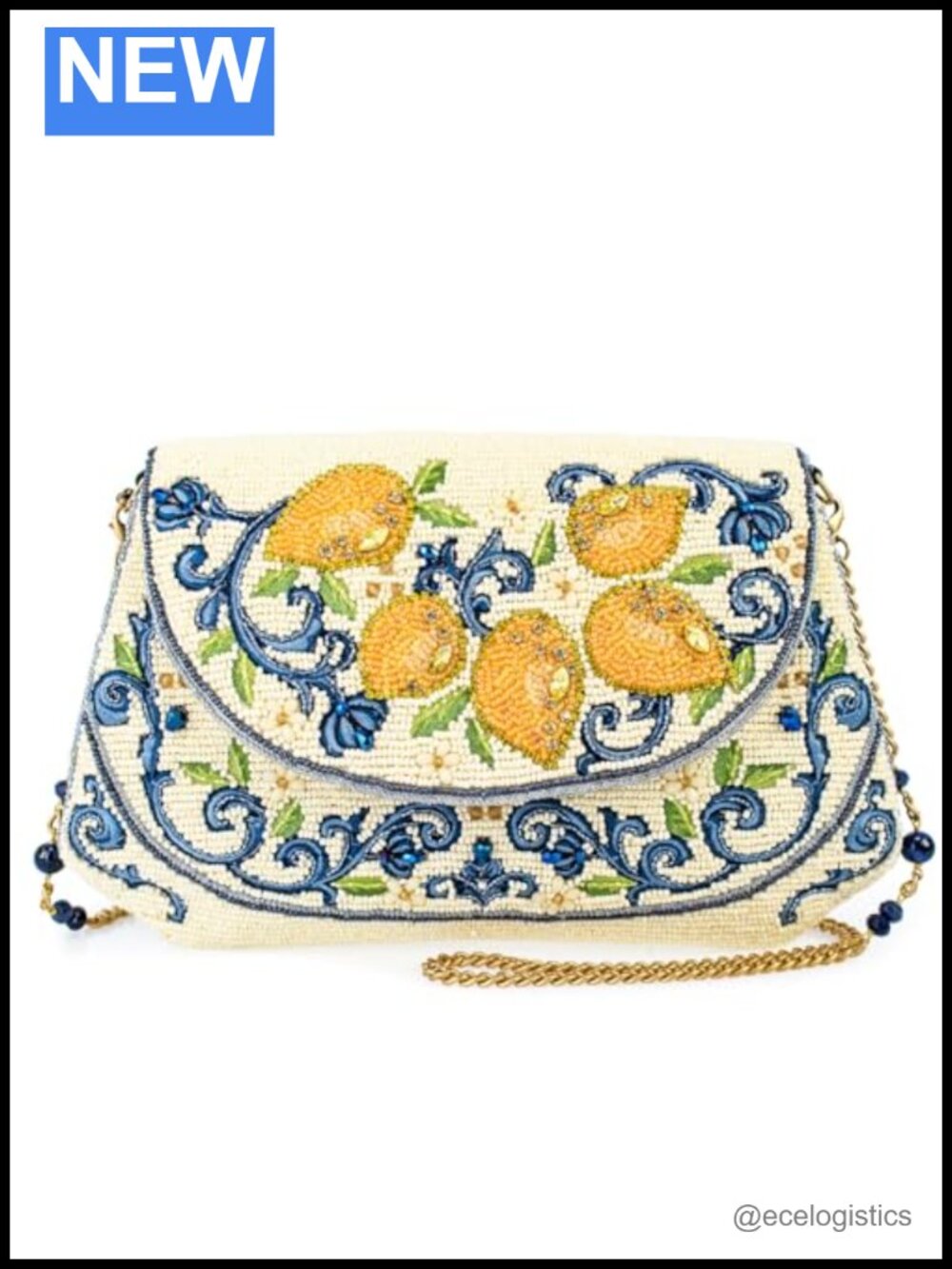 Beaded Lemon Crossbody Clutch with Removable Chain Strap, Hand-Crafted Novelty